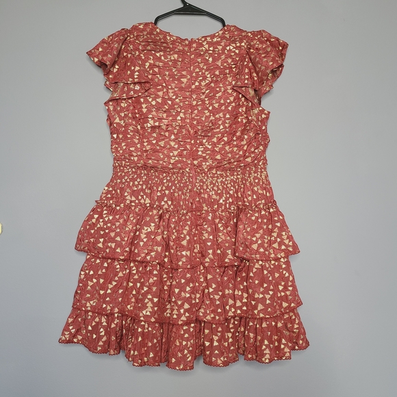 Anthropologie Red And Gold Mini Ruffle Dress - Picture 11 of 15